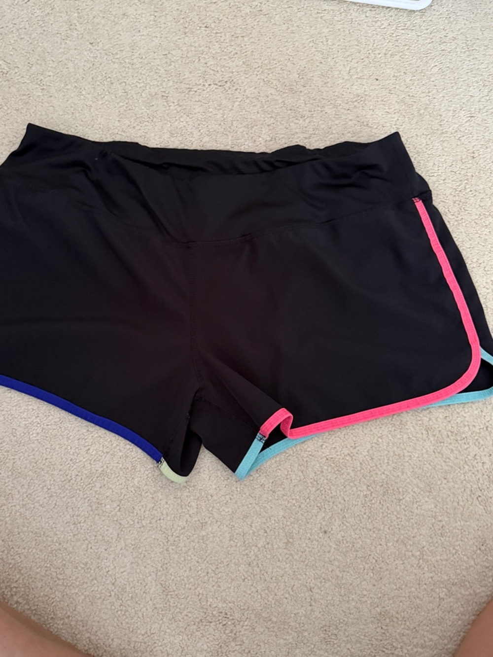 Ideology large womens Black Athletic Shorts with Pink, Blue, and Teal Trim